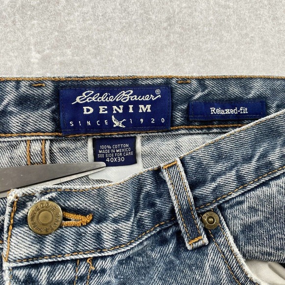 Eddie Bauer Jeans 40x30 Mens Blue Relaxed Fit Tapered Leg Cotton Denim‎ Med Wash - Picture 5 of 14